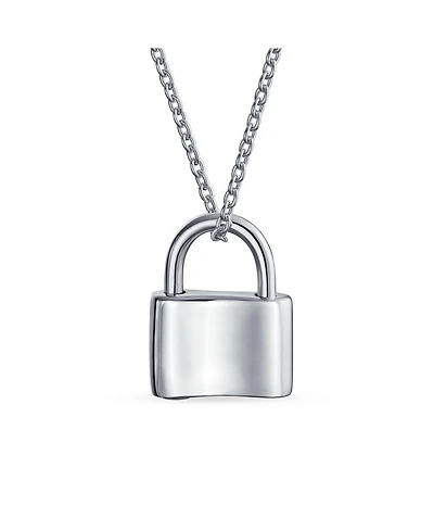 Bling Jewelry Plain Simple Couples Sentimental Functional Lock Pendant Charm Lovers Padlock Necklace Solid Gold Plated .925 Sterling Silver Chain 16 I