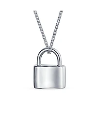 Bling Jewelry Plain Simple Couples Sentimental Functional Lock Pendant Charm Lovers Padlock Necklace Solid Gold Plated .925 Sterling Silver Chain 16 I