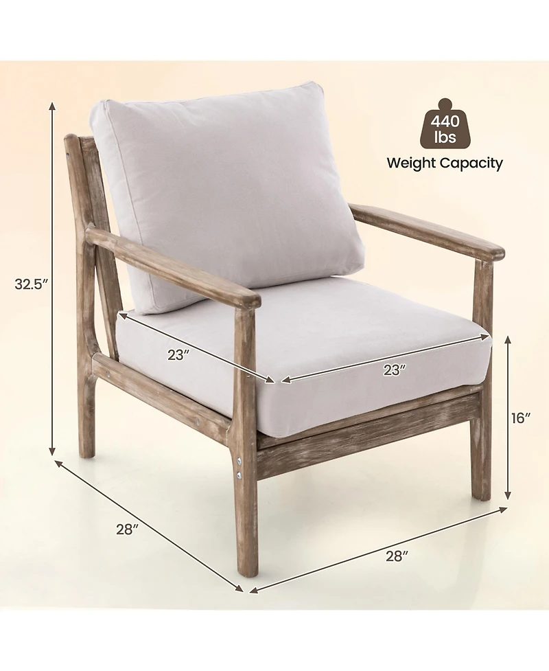 Modern Accent Chair with Solid Rubber Wood Armrests Cotton Linen Fabric Covers