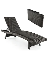 1PC Folding Patio Chaise Lounge Chair Outdoor Rattan Adjustable Recliner Quick Dry Foam