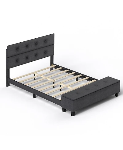 Queen Upholstered Bed Frame with Ottoman Storage-Queen Size