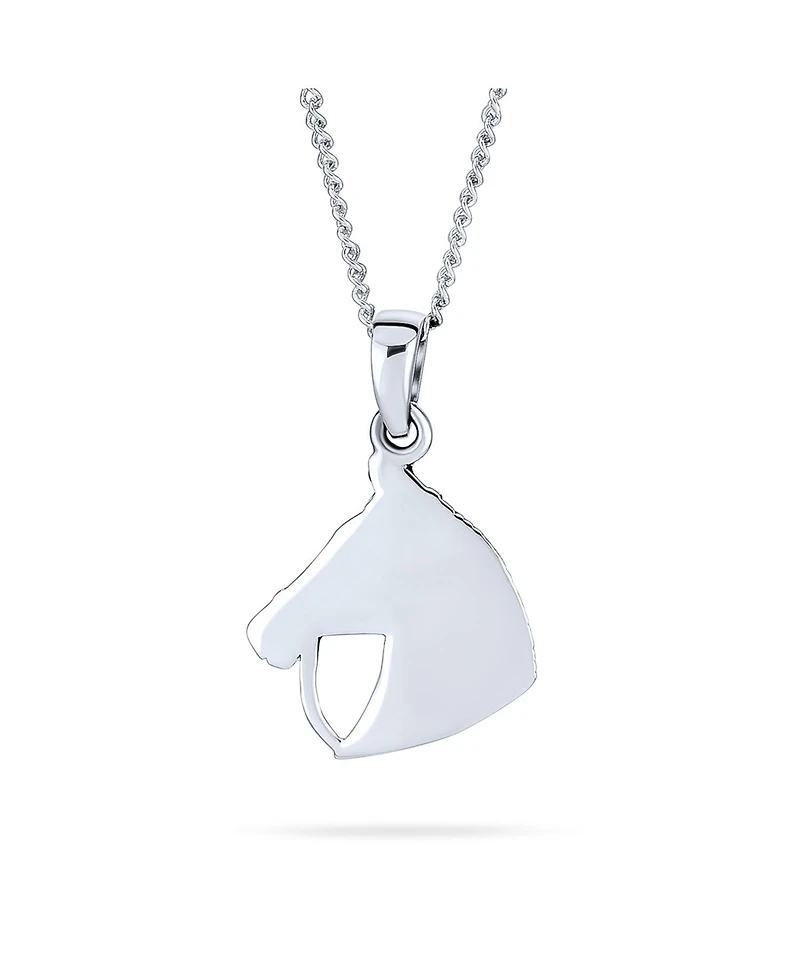 Bling Jewelry Cow Equestrian Thoroughbred Winner Horse-Head Pendant Horseshoe Necklace Oxidized Sterling Silver