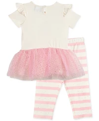 Rare Editions Baby Girls Birthday Cake Tutu Top and Striped Leggings, 2 Piece Set