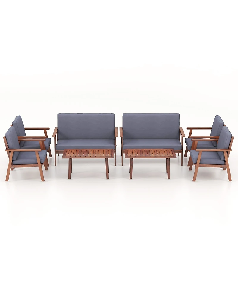 Pcs Patio Conversation Set Acacia Wood Sofa Coffee Table with Cushioned Seat
