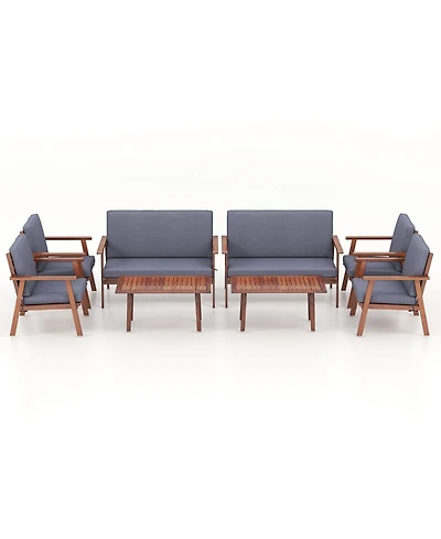 Pcs Patio Conversation Set Acacia Wood Sofa Coffee Table with Cushioned Seat