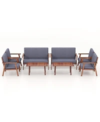 Pcs Patio Conversation Set Acacia Wood Sofa Coffee Table with Cushioned Seat