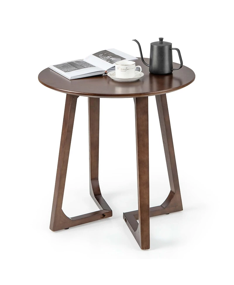 24" Round Side Table Solid Rubber Wood End Table Beside Sofa&Bed for Small Space