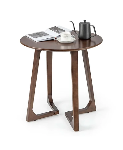 24" Round Side Table Solid Rubber Wood End Table Beside Sofa&Bed for Small Space