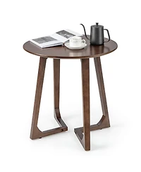 24" Round Side Table Solid Rubber Wood End Table Beside Sofa&Bed for Small Space