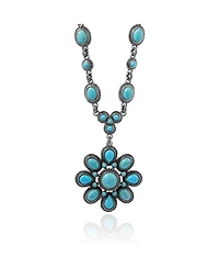 Jessica Simpson Women's Large Turquoise Stone Flower Necklace in Silver or Gold Tone