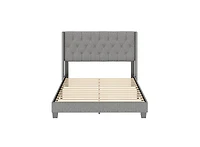 Mia Linen Upholstered Platform Bed Frame with Tufted Headboard - Boyd Sleep