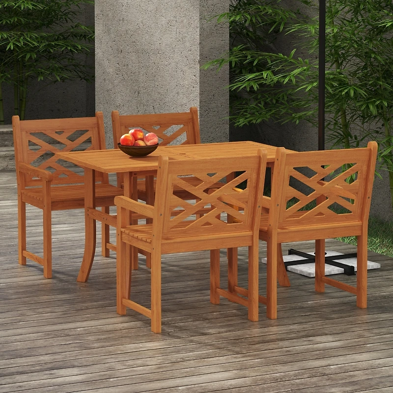 Outsunny Patio Table and Chairs Set of 4 w/ Slatted Top Table & Seat,