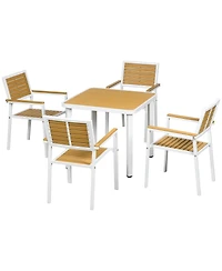 Outsunny 5 Pieces Outdoor Table and Chairs w/ Umbrella Hole, Yellow