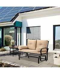 Outsunny Outdoor Rocking Loveseat, Patio Glider Bench, Cushions, Pillow Armrests, Khaki