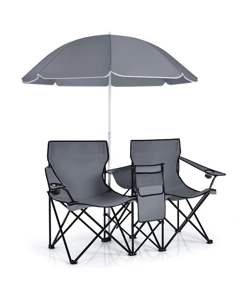 Vebreda Portable Folding Picnic Double Chair With Umbrella