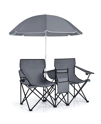 Vebreda Portable Folding Picnic Double Chair With Umbrella