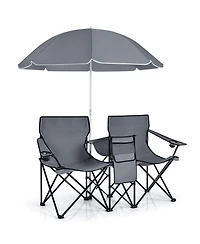 Vebreda Portable Folding Picnic Double Chair With Umbrella
