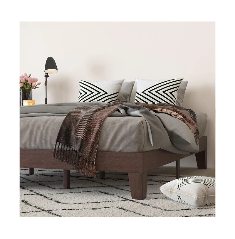 Merrick Lane Eduardo Platform Bed Frame, Solid Wood Platform Bed Frame With Slatted Support