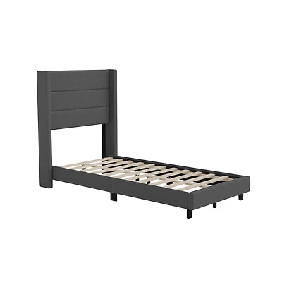 Percy Modern Platform Bed With Padded Channel Stitched Upholstered Wingback Headboard
