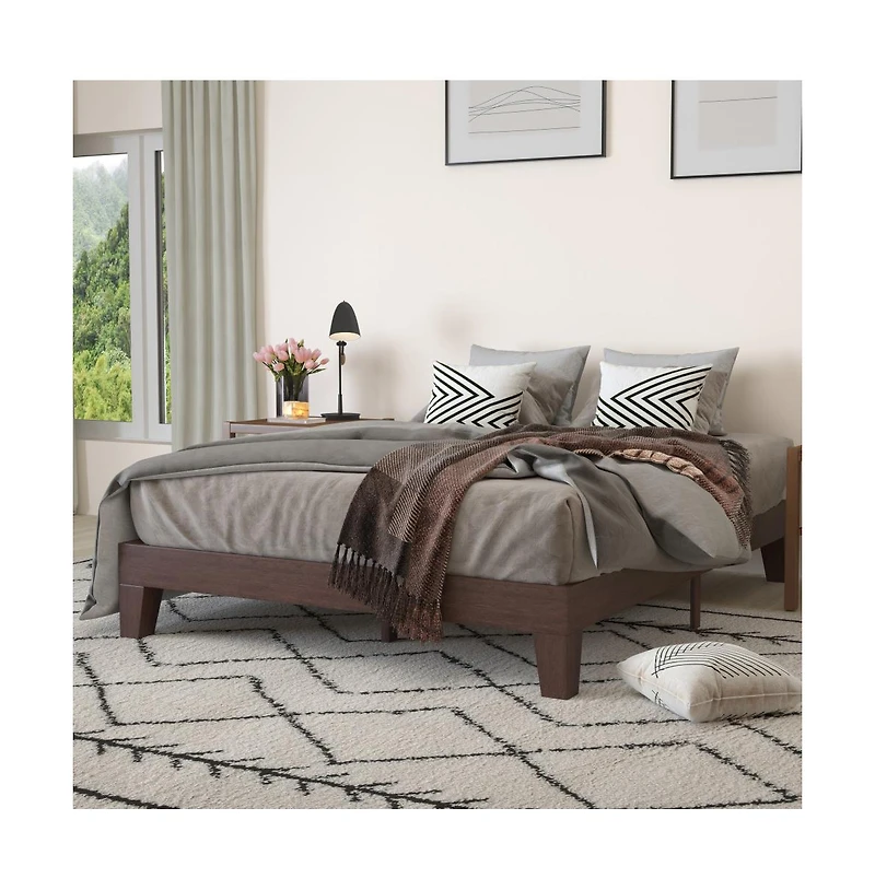 Merrick Lane Eduardo Platform Bed Frame, Solid Wood Platform Bed Frame With Slatted Support