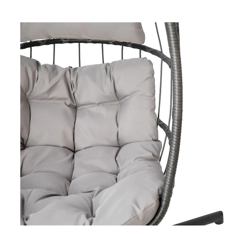 Merrick Lane Riley Foldable Woven Hanging Egg Chair With Removable Cushion And Stand For Indoor And Outdoor Use