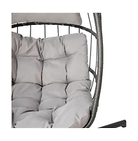 Merrick Lane Riley Foldable Woven Hanging Egg Chair With Removable Cushion And Stand For Indoor And Outdoor Use