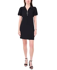 Msk Women's Collared Zip-Neck Puff-Sleeve Dress