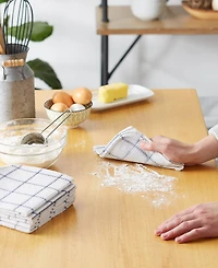 Design Imports Scrubber Dishcloths Collection Windowpane Dishrag Set, 12x12", White/Stonewash Blue Stripe, 6 Piece