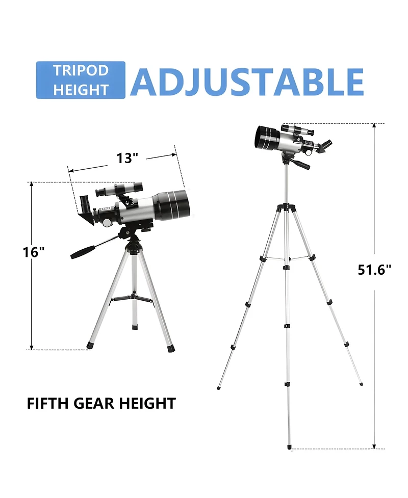 Portable 70mm Refractor Telescope for Adults & Kids - 15X-150X Magnification with Phone Adapter and Wireless Remote