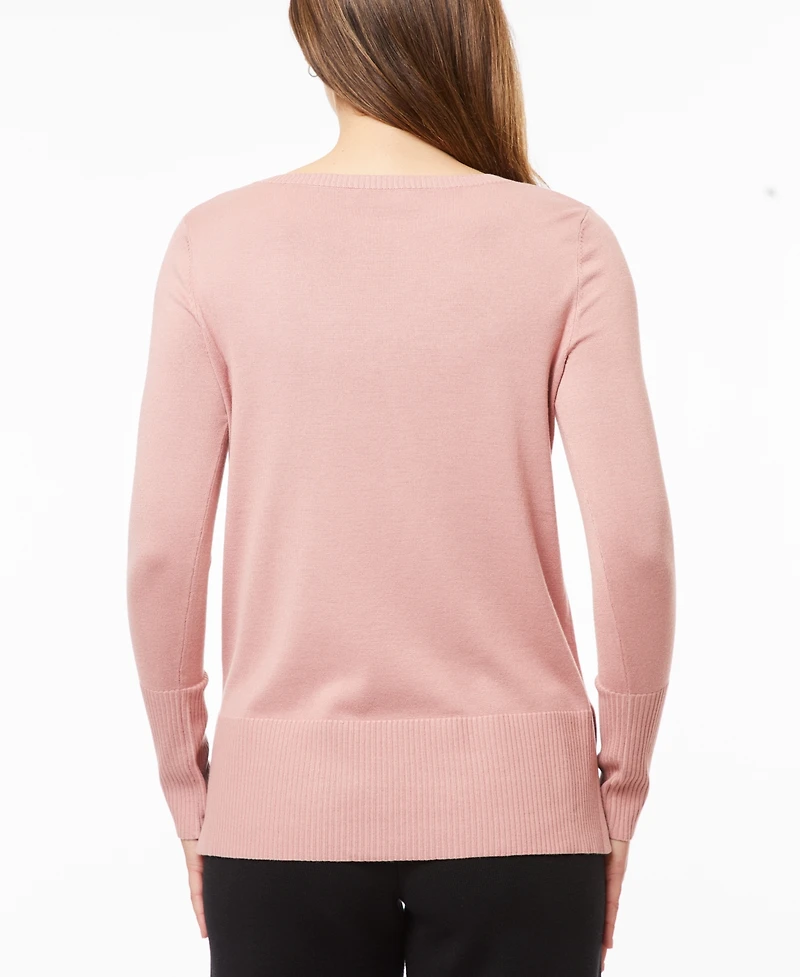 Melissa Paige Women's Fine Gauge Boat-Neck Buttoned-Cuff Sweater