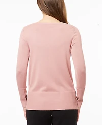 Melissa Paige Women's Fine Gauge Boat-Neck Buttoned-Cuff Sweater