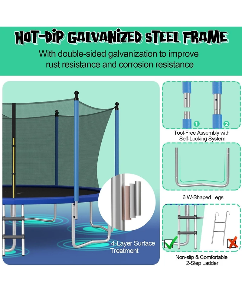 Outdoor Recreational Trampoline with Ladder and Enclosure Net-12 ft