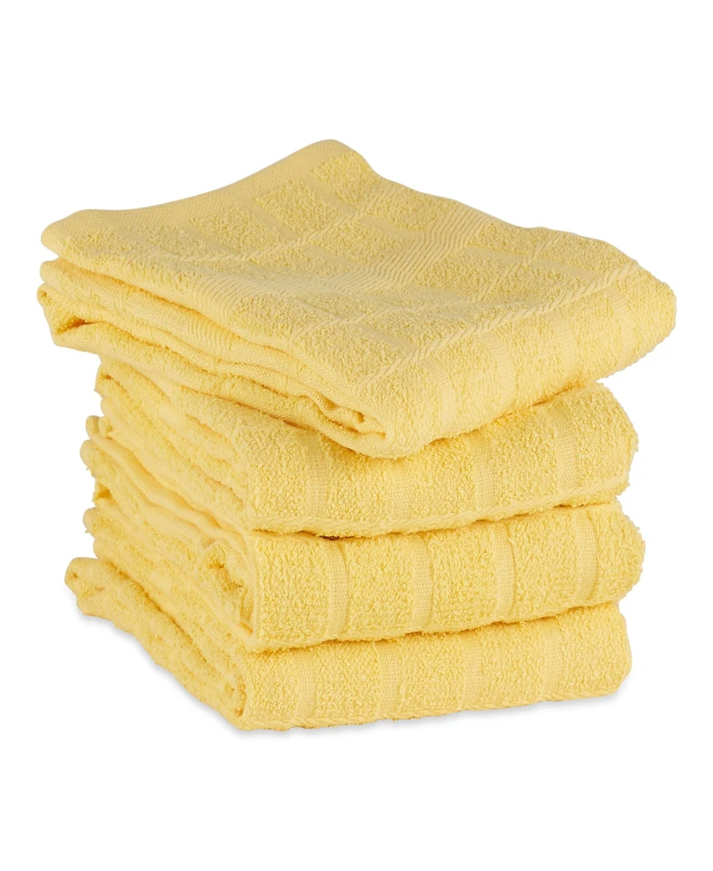 Design Imports Basic Terry Collection Windowpane Dishtowel Set, 16x26", Yellow Solid, 4 Piece
