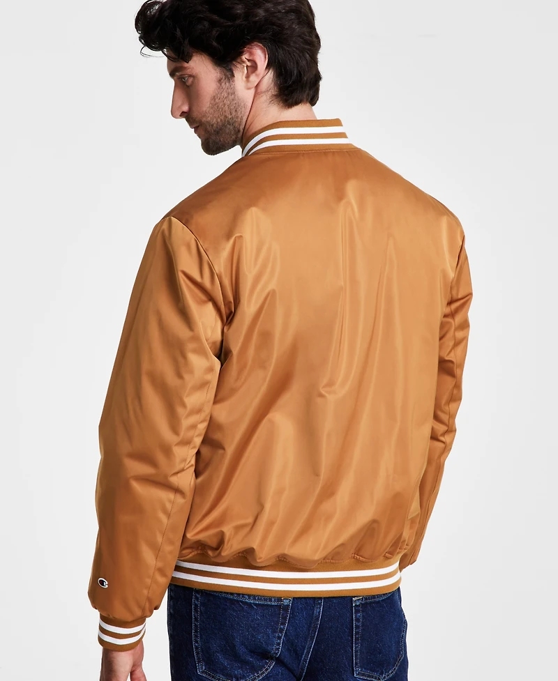 Champion Men's Classic Logo Striped-Trim Varsity Jacket