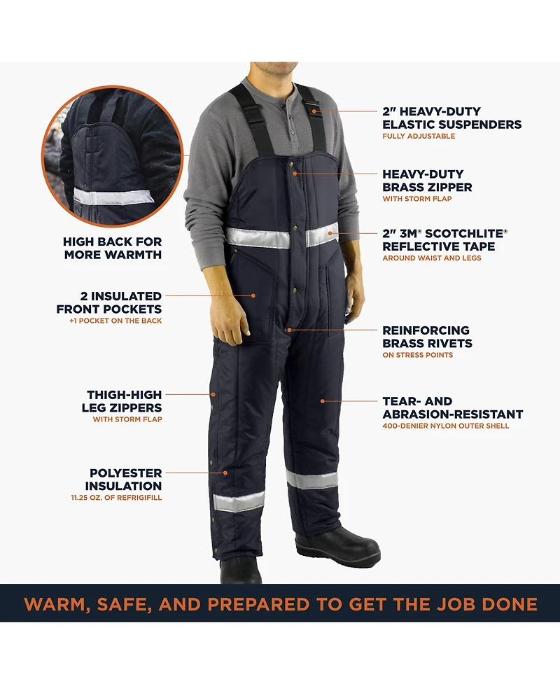RefrigiWear Big & Tall Iron-Tuff Enhanced Visibility Bib Overalls - HiVis, Insulated Work Bibs, Water-Repellent, Windproof,