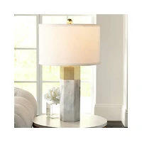 Possini Euro Design Leala Modern Accent Table Lamp 21" High Faux Marble Gold Metal White Drum Shade for Bedroom Living Room Bedside Nightstand Of