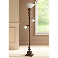 Kathy Ireland Mulholland Rustic Vintage like Tree Torchiere Floor Lamp Standing 72" Tall Bronze Tortoise Shell Font Frosted Glass Shade for Living Roo