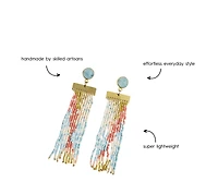 Lilah Semi-Precious Stone Post With Organic Shapes Beaded Fringe Earrings