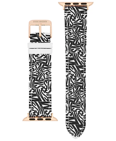 Steve Madden Women's White and Black Faux Leather Band designed for Apple Watch 42mm (Series 10) & 38/40/41mm