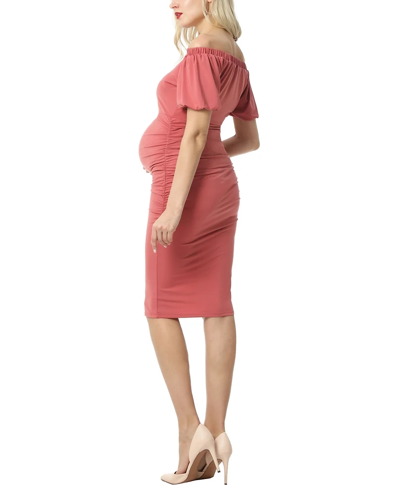 kimi + kai Maternity Convertible Shoulder Ruched Midi Dress