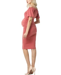 kimi + kai Maternity Convertible Shoulder Ruched Midi Dress