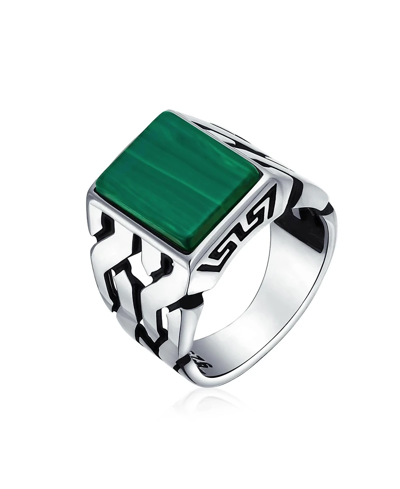 Bling Jewelry Cuban Curb Link Chain Band Rectangle Signet Ring Sterling Silver