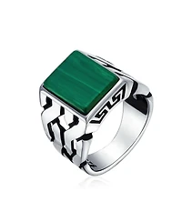 Bling Jewelry Cuban Curb Link Chain Band Rectangle Signet Ring Sterling Silver