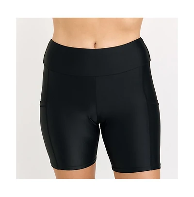 Calypsa Plus Size Mid-Thigh Swim Shorts With Pockets