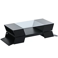Simplie Fun 6mm Glass-Top Coffee Table With Open Shelves And Cabinets, Geometric Style Cocktail Table
