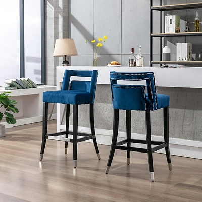 Streamdale Suede Velvet Nailhead Barstool Set
