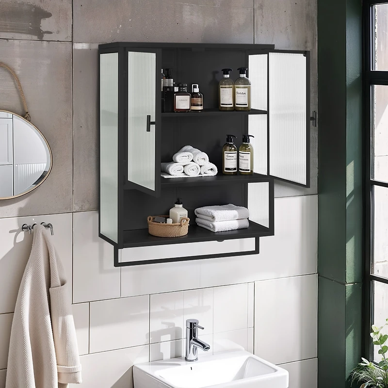 Streamdale 23.62" Glass Doors Modern Two-Door Wall Cabinet