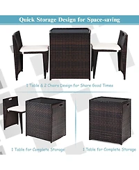 3 Pieces Cushioned Outdoor Wicker Patio Set with No Assembly Needed