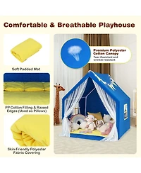 Costway Large Play Tent Kids & Toddlers Playhouse with Washable Cotton Mat, Star Lights