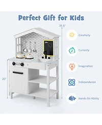 Kids Farmhouse Kitchen Play Set Wooden Pretend Toy with Storage & Accessories